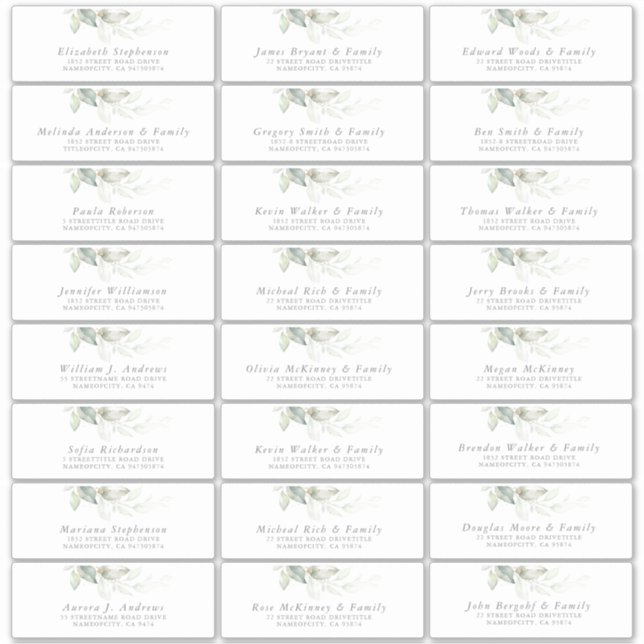 Elegant Greenery Modern Guest Name Address Labels (Front)