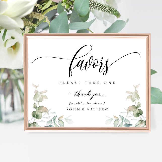 Elegant Greenery Modern Script Wedding Favour Sign (Creator Uploaded)