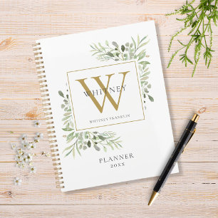 Elegant Greenery Monogram Name 2021 Planner