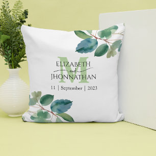 Elegant Greenery Monogram Wedding  Cushion