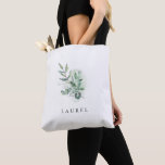 Elegant Greenery Monogrammed Bridesmaid Tote Bag<br><div class="desc">This elegant greenery monogrammed bridesmaid tote bag is the perfect gift for her. The modern elegant design features a natural botanical arrangement of eucalyptus,  leaves and plants with a subtle mint green watercolor wash accent.</div>