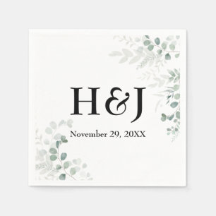 Elegant Greenery Monograms and Date Napkin