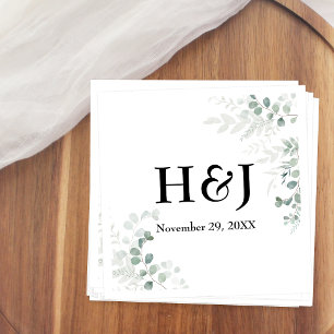 Elegant Greenery Monograms and Date Napkin