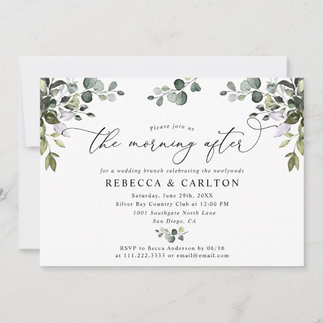 Elegant Greenery Morning After Wedding Brunch Invitation (Front)