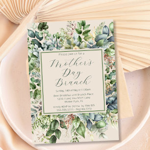 Elegant Greenery Muted Florals Mother's Day Brunch Invitation