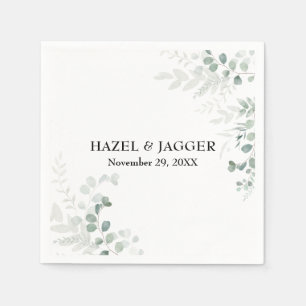 Elegant Greenery Names and Date Personalised Napkin