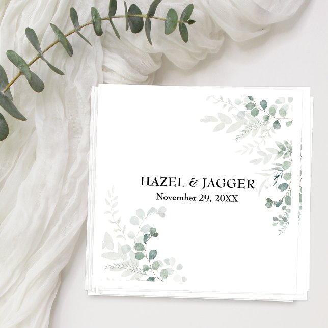 Elegant Greenery Names and Date Personalised Napkin (Creator Uploaded)