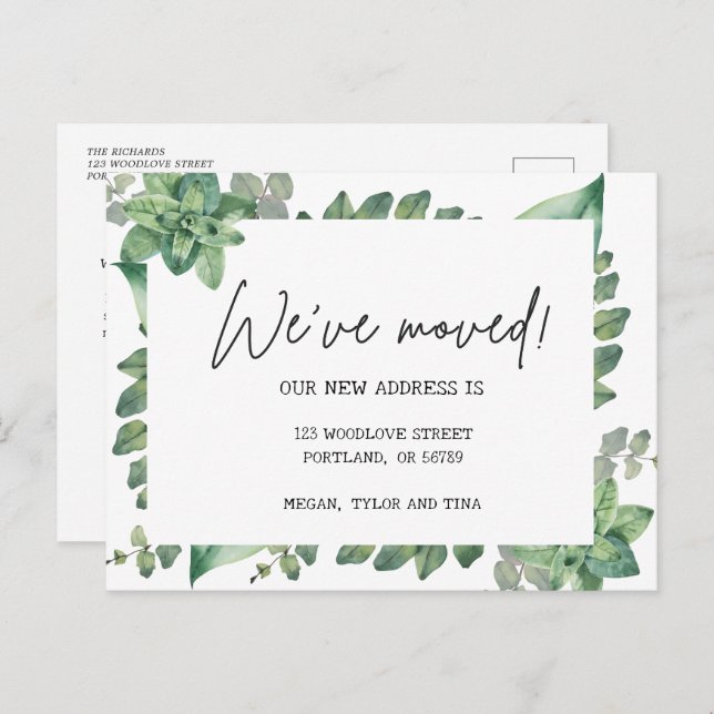 Elegant Greenery New Address Moving Announcement Postcard (Front/Back)