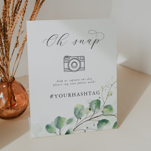 Elegant Greenery Oh Snap Wedding Hashtag Sign
