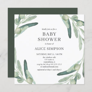 Elegant Greenery Olive Baby Shower Invitation