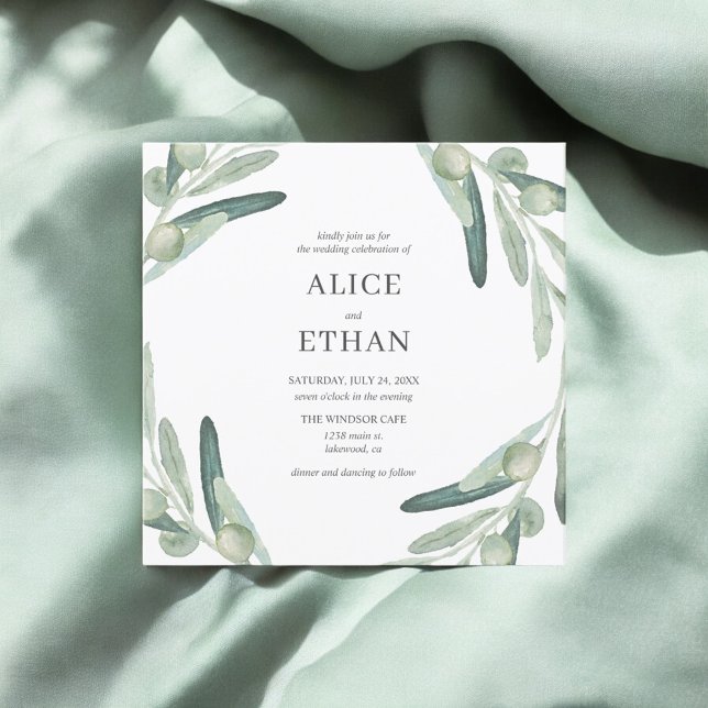 Elegant Greenery Olive Wedding Invitation (Creator Uploaded)