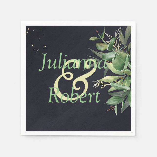 Elegant greenery on black  napkins (Front)