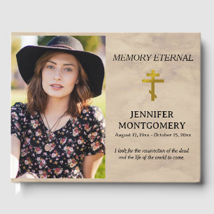 Elegant Greenery Orthodox Christian Funeral Guest Book