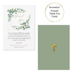 Elegant Greenery Orthodox Christian Funeral Thank You Card