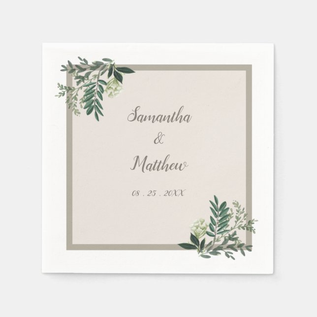 Elegant Greenery Personalised Wedding Napkin (Front)