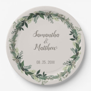 Elegant Greenery Personalised Wedding Paper Plate