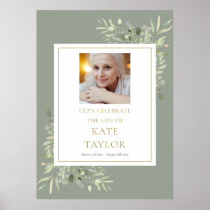 Elegant Greenery Photo Celebration of Life Sign