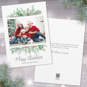 Elegant Greenery Photo Merry Christmas Holiday Card