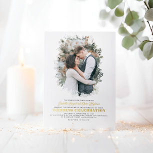 Elegant Greenery Photo Overlay White Wedding
