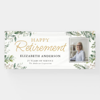 Elegant Greenery Photo Retirement Banner