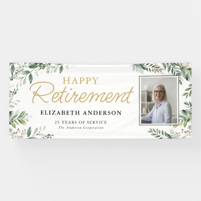 Elegant Greenery Photo Retirement  Banner (Horizontal)