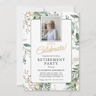 Elegant Greenery Photo Retirement Party Invitation