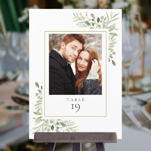 Elegant Greenery Photo Table Number