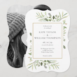 Elegant Greenery Photo Wedding Invitation