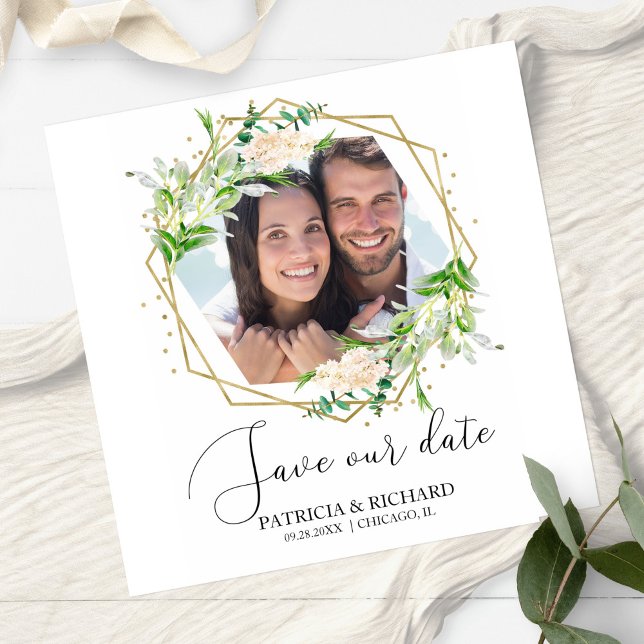 Elegant Greenery Photo Wedding Save the Date (Creator Uploaded)