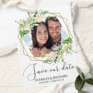 Elegant Greenery Photo Wedding Save the Date Magnet