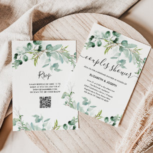 Elegant Greenery QR Code Couples Shower Invitation