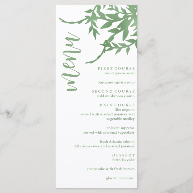 Elegant Greenery Quinceañera Menu (Front)