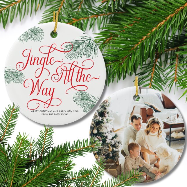 Elegant Greenery Red Calligraphy Christmas Ceramic Tree Decoration (Creator Uploaded)