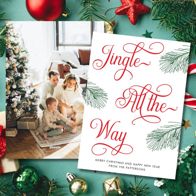 Elegant Greenery Red Calligraphy Christmas Holiday Card (Creator Uploaded)