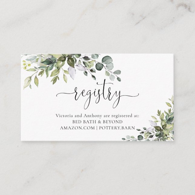 Elegant Greenery Registry Enclosure Card (Front)