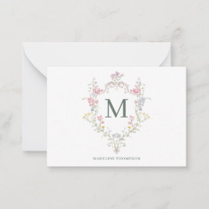 Elegant Greenery Rococo Floral Crest Monogram Card