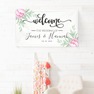 Elegant Greenery Rose Minimal Gold Wedding Party Banner