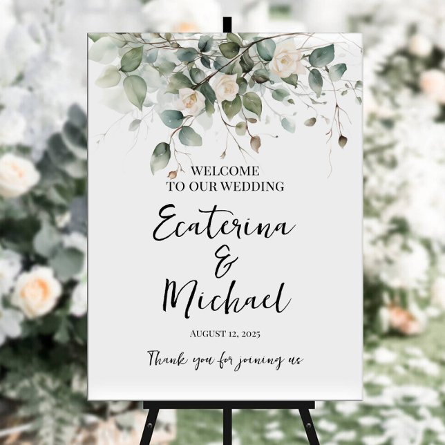 Elegant greenery & roses wedding welcome sign (Creator Uploaded)