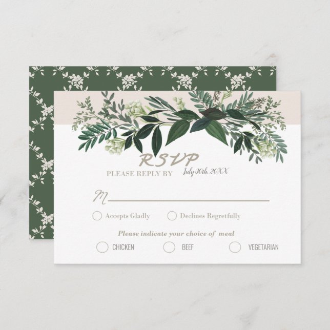 Elegant Greenery RSVP Card Meal Choices (Front/Back)