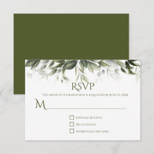 Elegant Greenery RSVP - Dark Olive Green Card