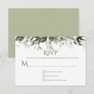 Elegant Greenery RSVP - Light Olive Green Card