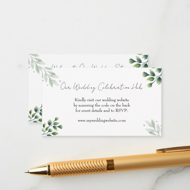Elegant Greenery RSVP QR Code Invitation (Front/Back In Situ)