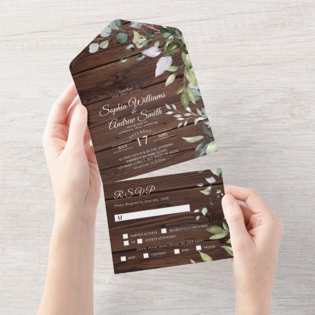 Elegant Greenery Rustic All In One Invitation (Tearaway)