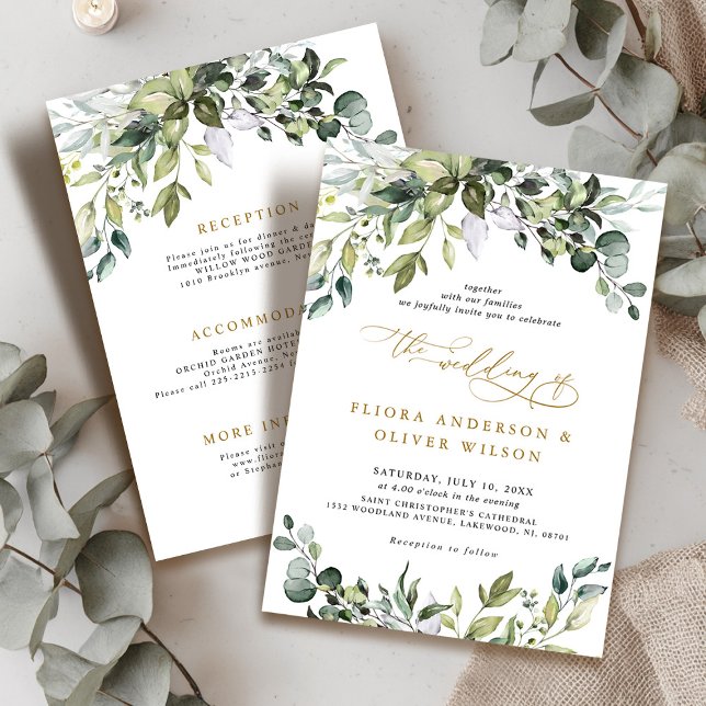 Elegant Greenery Rustic Botanical Details Wedding  Invitation (Elegant Greenery Rustic Botanical Details Wedding Invitation)