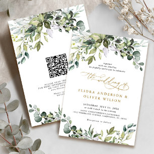 Elegant Greenery Rustic Botanical QR Code Wedding  Invitation