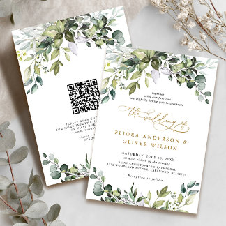 Elegant Greenery Rustic Botanical QR Code Wedding Invitation