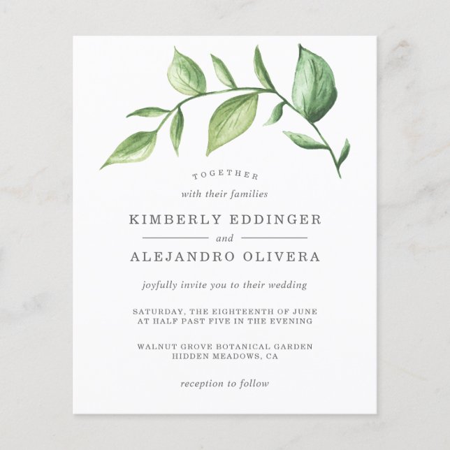 Elegant Greenery Rustic Budget Wedding Invitation (Front)
