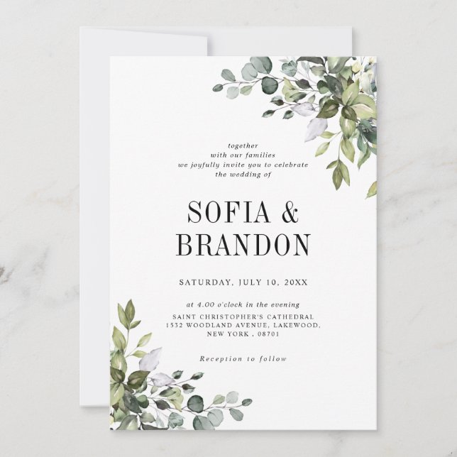 Elegant Greenery Rustic Country Botanical Wedding Invitation (Front)