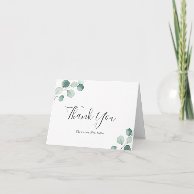 Elegant Greenery Rustic Eucalyptus Bridal Shower Thank You Card (Front)