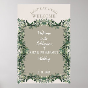 Elegant Greenery Rustic Wedding Celebration Sign 1